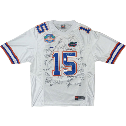 2008 Florida Gators National Champions Team Autographed (White #15 Nike) Jersey - 34 Signatures, Tim Tebow