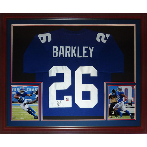 Saquon Barkley Autographed New York Giants (Blue #26) Deluxe Framed Jersey - Beckett