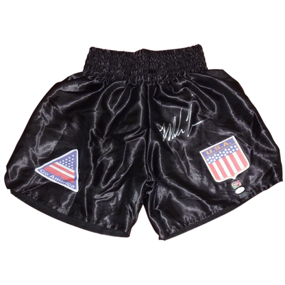 Mike Tyson Autographed Black Boxing Trunks - Tyson Holo, JSA
