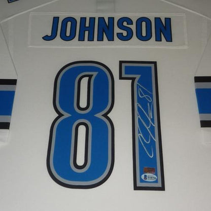 Calvin Johnson Autographed Detroit Lions (White #81) Deluxe Framed Jersey - Beckett