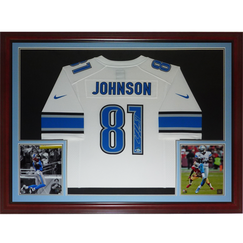 Calvin Johnson Autographed Detroit Lions (White #81) Deluxe Framed Jersey - Beckett