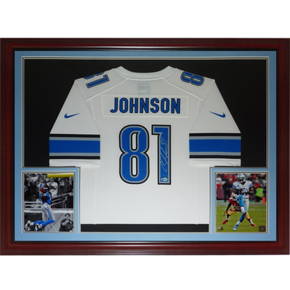 Calvin Johnson Autographed Detroit Lions (White #81) Deluxe Framed Jersey - Beckett