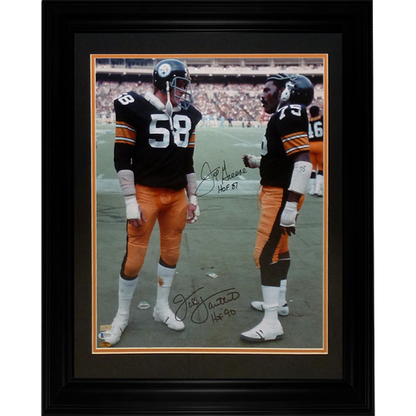 Jack Lambert And Joe Greene Autographed Pittsburgh Steelers Deluxe Framed 16x20 Photo - Beckett