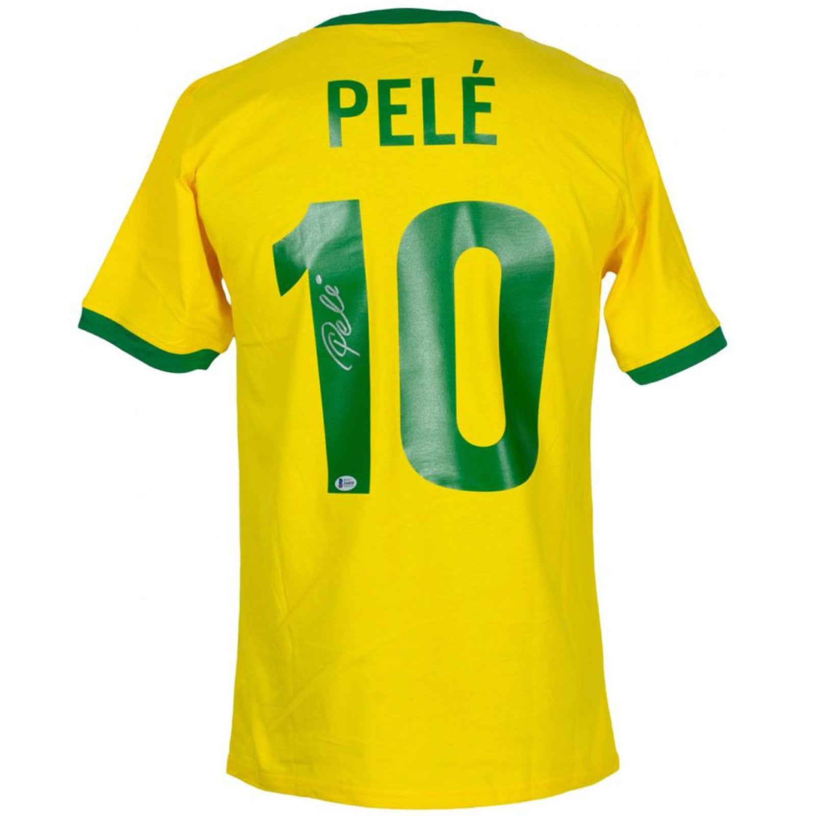 Pele Autographed Brazil (Yellow #10) Replica Soccer Jersey - Beckett