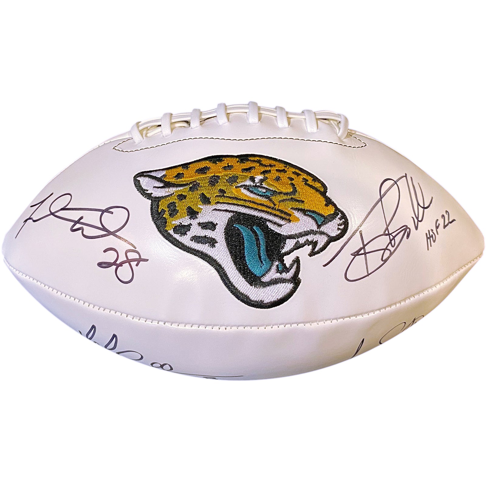 Tony Boselli, Mark Brunell, Jimmy Smith And Fred Taylor Autographed Jacksonville Jaguars Logo Football - Pride of the Jaguars