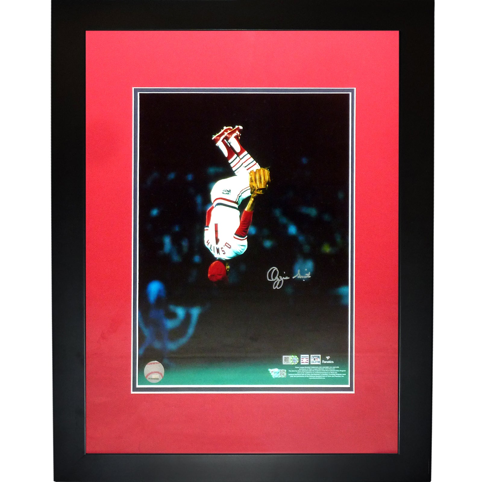 Ozzie Smith Autographed St. Louis Cardinals (Back Flip) Deluxe Framed 11x14 Photo - Fanatics