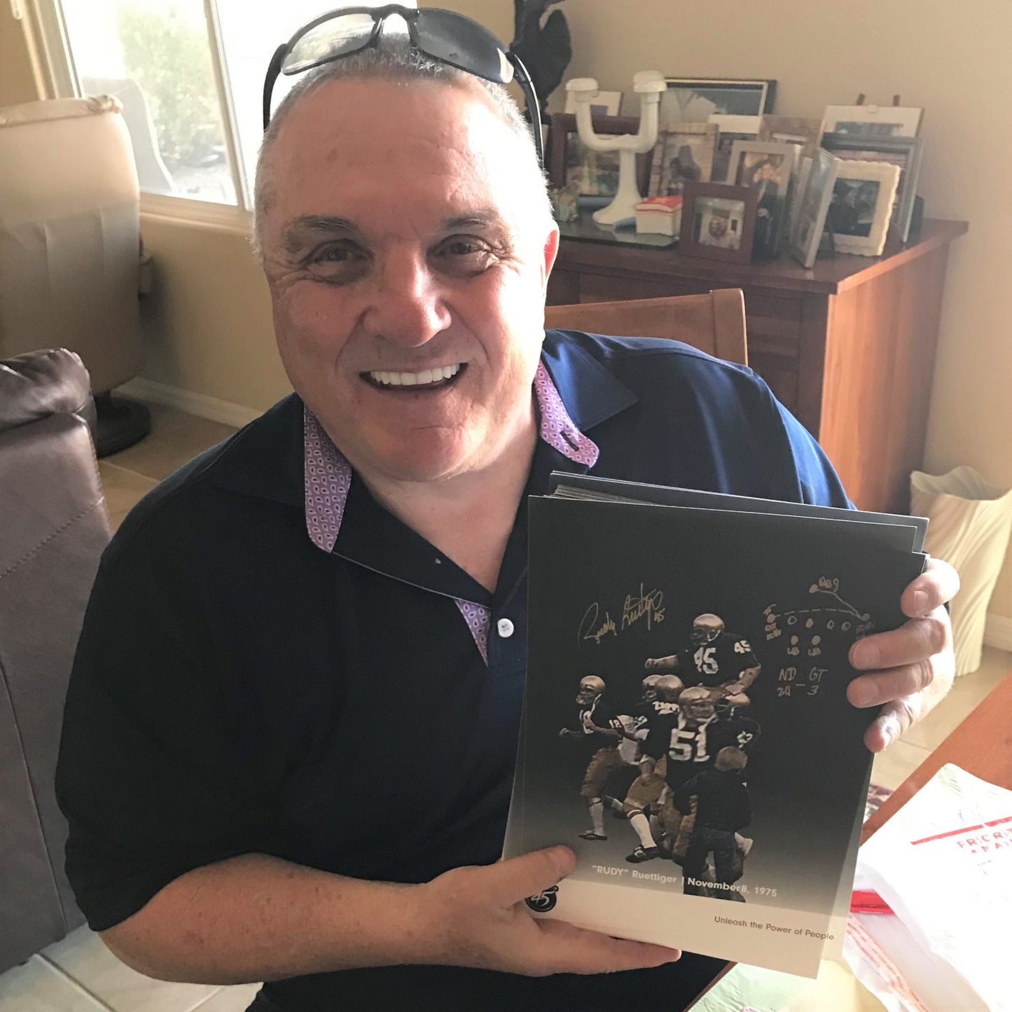 Rudy Ruettiger Autographed Notre Dame (Carried off Field) 8x10 Photo w/ Full Drawn Play