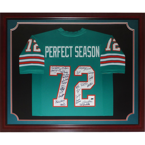 1972 Miami Dolphins Undefeated Team Autographed (Perfect Season #72) Deluxe Framed Jersey - JSA - 23 signatures