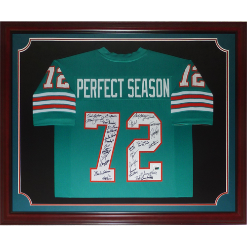 1972 Miami Dolphins Undefeated Team Autographed (Perfect Season #72) Deluxe Framed Jersey - JSA - 23 signatures