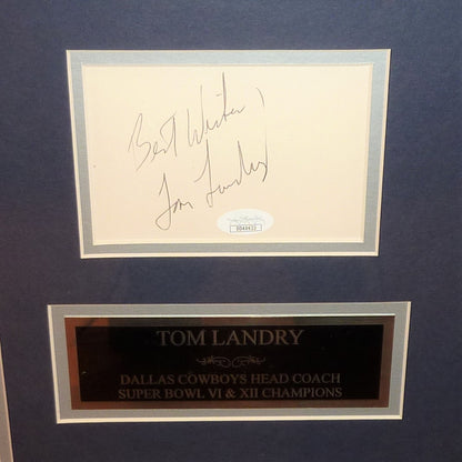 Tom Landry Autographed Dallas Cowboys Deluxe Framed Tribute Piece - JSA