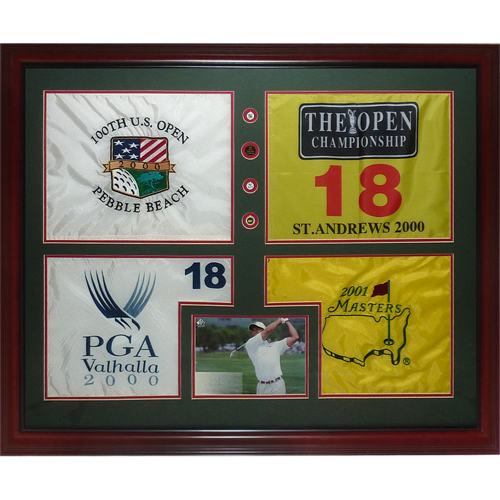 Tiger Woods Autographed Tiger Slam Deluxe Framed Piece - 2000 US Open , British Open , PGA Championship , 2001 Masters