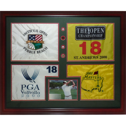 Tiger Woods Autographed Tiger Slam Deluxe Framed Piece - 2000 US Open, British Open, PGA Championship, 2001 Masters