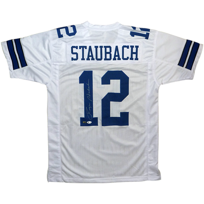 Roger Staubach Autographed Dallas Cowboys (White #12) Custom Jersey - JSA