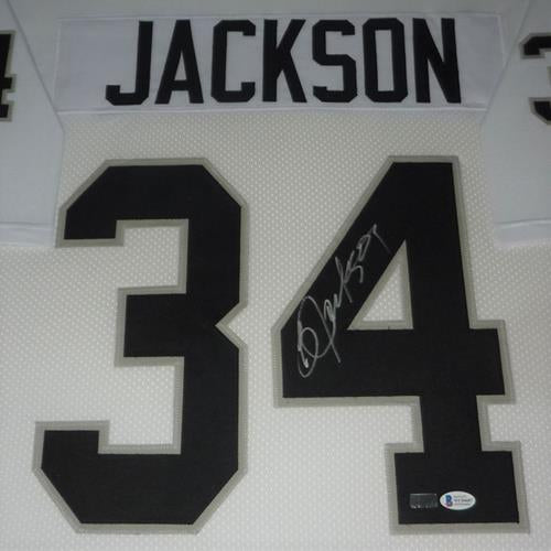 Bo Jackson Autographed Oakland Raiders (White #34) Deluxe Framed Jersey - Beckett
