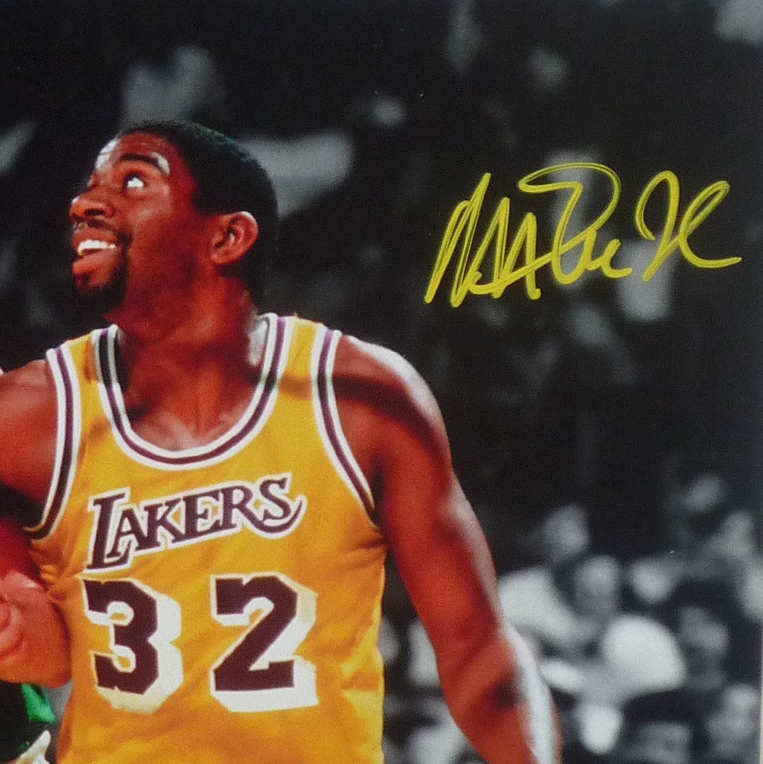 Larry Bird and Magic Johnson Dual Autographed Deluxe Framed 16x20 Photo - Beckett Witness