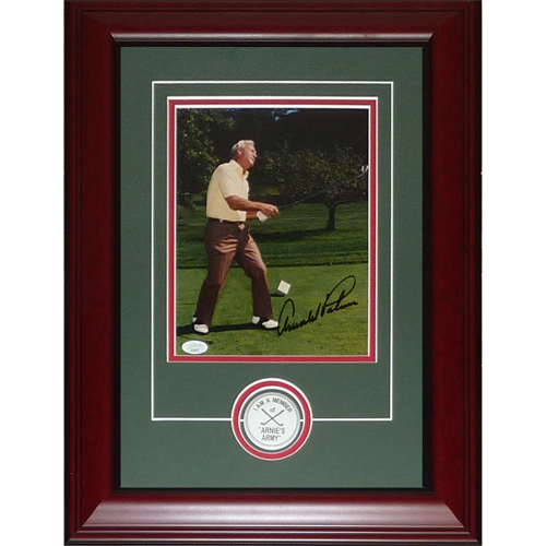 Arnold Palmer Autographed Golf 8x10 Photo Deluxe Framed with Arnie's Army Pin - JSA