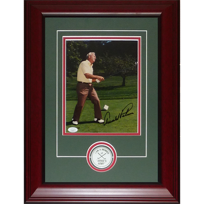 Arnold Palmer Autographed Golf 8x10 Photo Deluxe Framed with Arnie's Army Pin - JSA