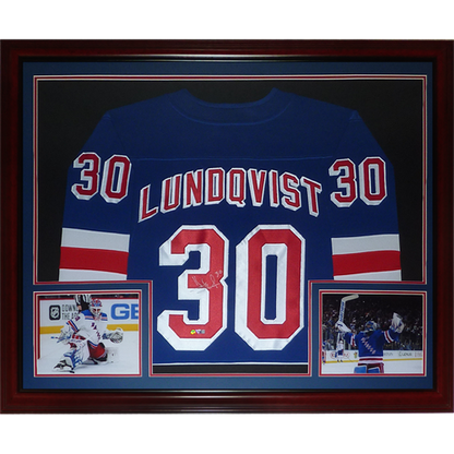 Henrik Lundqvist Autographed New York Rangers (Blue #30) Deluxe Framed Jersey - Steiner