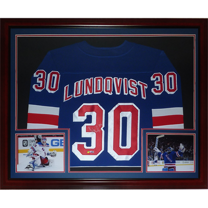 Henrik Lundqvist Autographed New York Rangers Blue 30 Deluxe Framed Palm Beach Autographs LLC