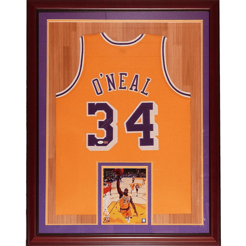 Shaquille O'Neal Autographed Los Angeles Lakers (Yellow #34) Deluxe Framed Jersey - JSA