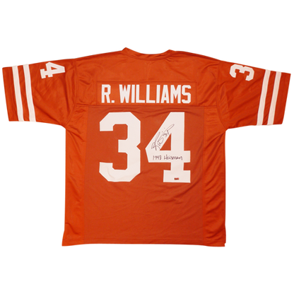 Ricky Williams Autographed Texas Longhorns (Orange #34) Jersey w/ "1998 Heisman"