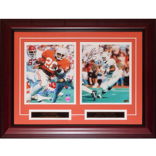 Earl Campbell And Ricky Williams Autographed Texas Longhorns Deluxe Framed Heisman 8x10 Photo Piece