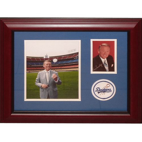 Vin Scully Autographed Los Angeles Dodgers (Legendary Announcer) Deluxe Framed Tribute Piece - JSA