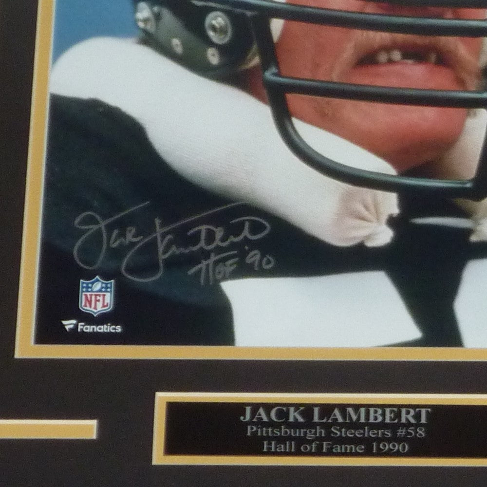 Jack Lambert Autographed Pittsburgh Steelers (Teeth Shot) Deluxe Framed 11x14 Photo w/ "HOF 90" - Lambert Holo