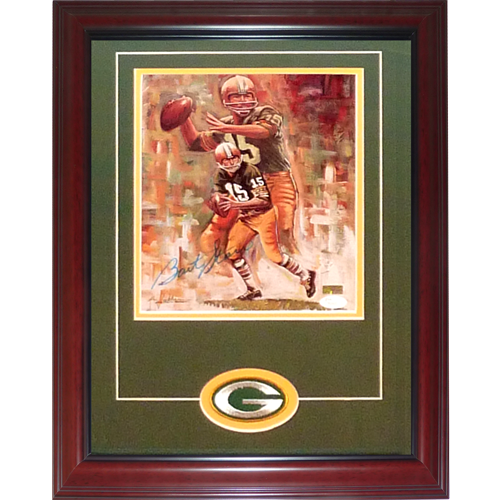 Bart Starr Autographed Green Bay Packers Deluxe Framed Artwork Lithograph with Patch - JSA