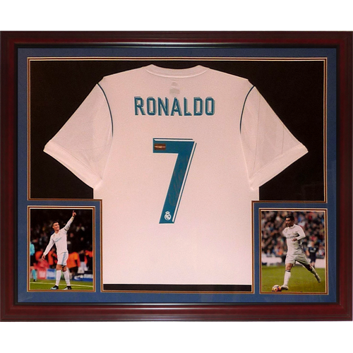 Cristiano Ronaldo Autographed Real Madrid Soccer (White #7) Deluxe Framed Jersey - Icons