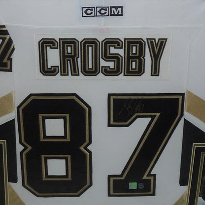 Sidney Crosby Autographed Pittsburgh Penguins (CCM White #87) Deluxe Framed Jersey - Beckett