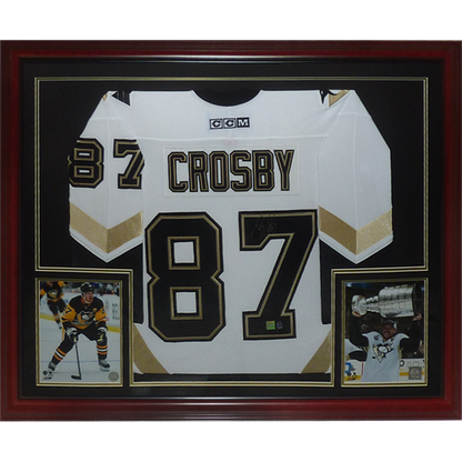 Sidney Crosby Autographed Pittsburgh Penguins (CCM White #87) Deluxe Framed Jersey - Beckett