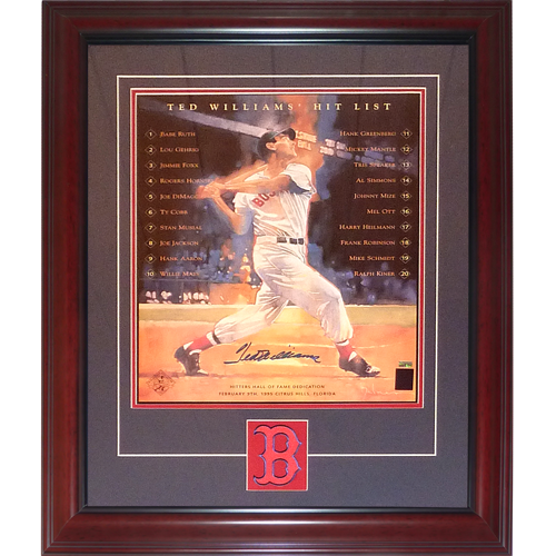 Ted Williams Autographed Boston Red Sox Deluxe Framed 16x20 Hit List Poster - Green Diamond, JSA