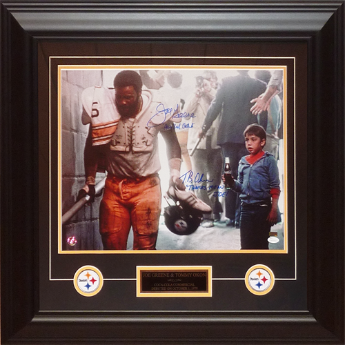 Joe Greene And Tommy Okon (Actor) Dual Autographed Pittsburgh Steelers Coke Commercial Deluxe Framed 16x20 Photo - JSA