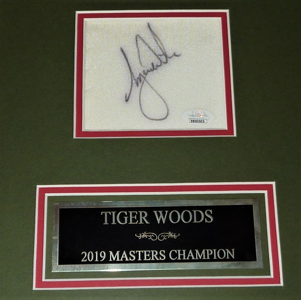 Tiger Woods Autographed 2019 Masters Champion Deluxe Framed Flag Piece with Signature - JSA
