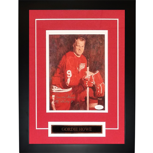 Gordie Howe Autographed Detroit Red Wings (Artwork) Deluxe Framed 8x10 with Nameplate - JSA