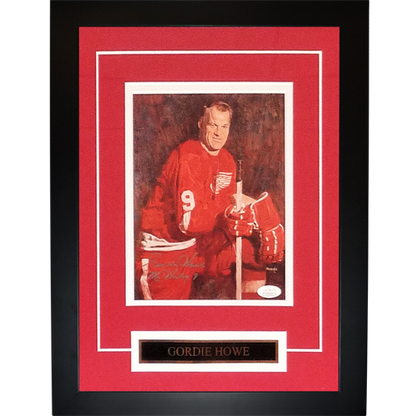 Gordie Howe Autographed Detroit Red Wings (Artwork) Deluxe Framed 8x10 with Nameplate - JSA