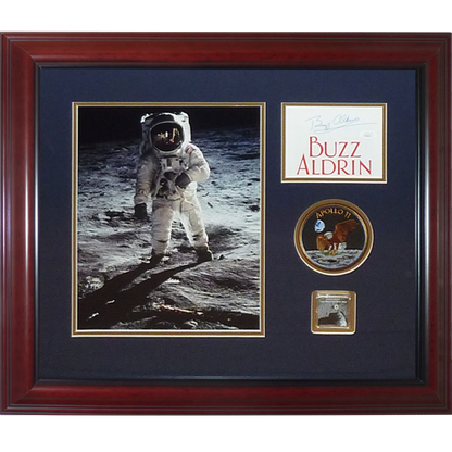 Buzz Aldrin Autographed Apollo 11 Moon Landing Deluxe Frame with 11x14 Photo, Mission Patch and Genuine Moon Rock - JSA