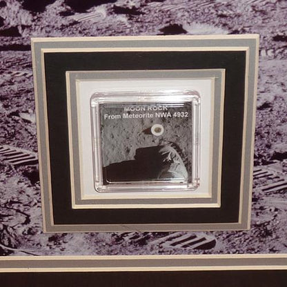 Buzz Aldrin Autographed Apollo 11 Moon Landing (with American Flag) Deluxe Framed 13x19 Photo with Floating Matted Signature and Genuine Moon Rock - JSA