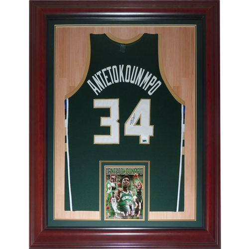Giannis Antetokounmpo Autographed Milwaukee Bucks (Green #34) Deluxe Framed Jersey - JSA