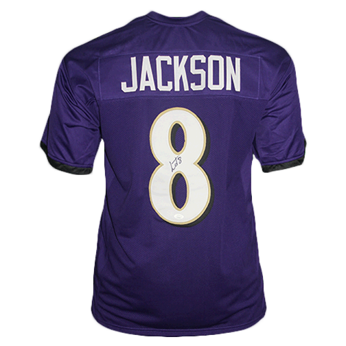 Lamar Jackson Autographed Baltimore (Purple #8) Custom Jersey - JSA