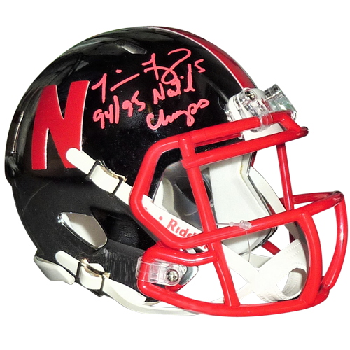 Tommie Frazier Autographed Nebraska Huskers (Chrome) Mini Helmet w/ 94-95 Natl Champs