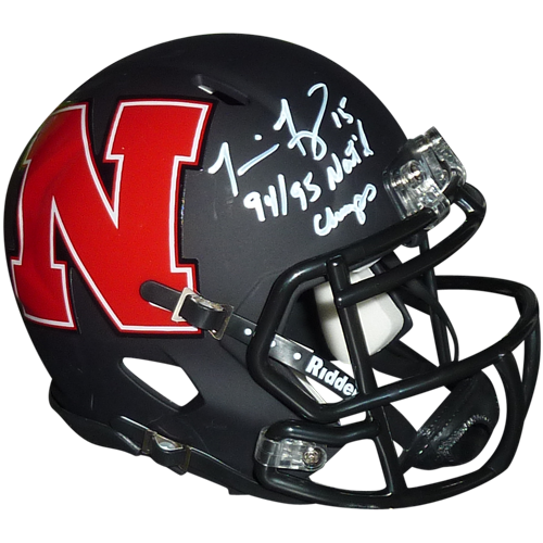 Tommie Frazier Autographed Nebraska Huskers (Amp Alternate) Mini Helmet w/ 94-95 Natl Champs