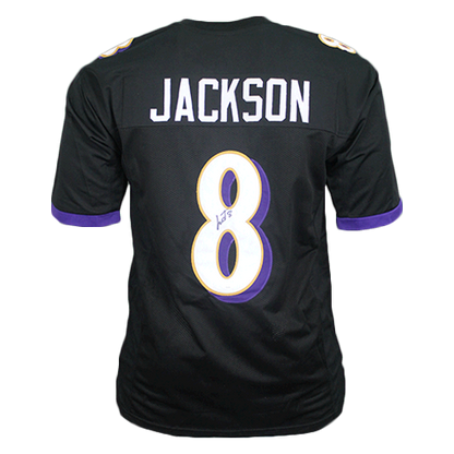 Lamar Jackson Autographed Baltimore (Black #8) Custom Jersey - JSA