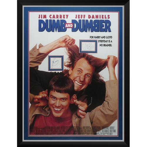 Dumb And Dumber Full-Size Movie Poster Deluxe Framed with Jim Carrey And Jeff Daniels Autographs - JSA