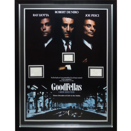 Goodfellas Full-Size Movie Poster Deluxe Framed with Robert Deniro , Ray Liotta And Joe Pesci Autographs - JSA