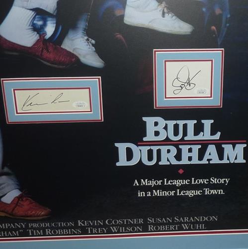 Bull Durham Full-Size Movie Poster Deluxe Framed with Kevin Costner And Susan Sarandon Autographs - JSA