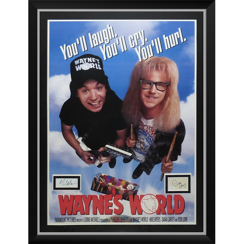 Wayne's World Full-Size Movie Poster Deluxe Framed with Mike Myers And Dana Carvey Autographs - JSA