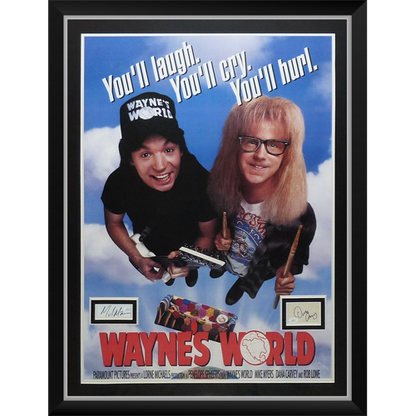 Wayne's World Full-Size Movie Poster Deluxe Framed with Mike Myers And Dana Carvey Autographs - JSA