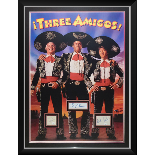 Three Amigos Full-Size Movie Poster Deluxe Framed with Steve Martin , Chevy Chase And Martin Short Autographs - JSA